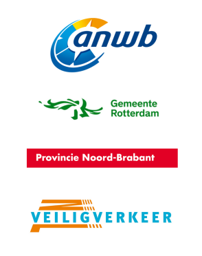Logo's van ANWB, Gemeente Rotterdam, Provincie Noord-Brabant en Veiligverkeer